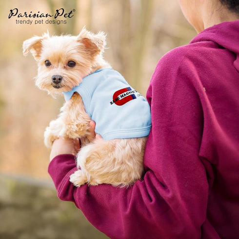 Parisian Pet Dog Tshirt - Blue “Babe Magnet” Embroidered Tank Top, Lightweight Cotton Tee for Small Dogs