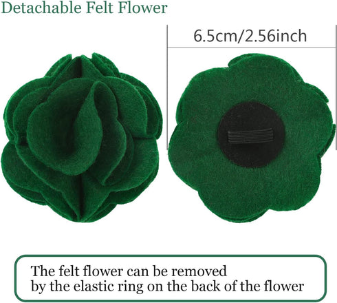 ARING PET Velvet Dog Collar - Cute Christmas Collar with Felt Flower, Adjustable Green Collar with Metal Buckle for