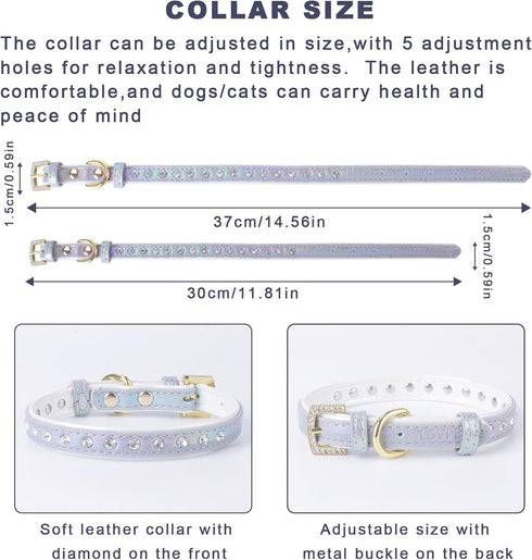 LOVPE Dog Collar Bling Leather - Studded Diamonds Glamorous Rhinestone Gold Buckle Accessory for Small to Medium Dogs,