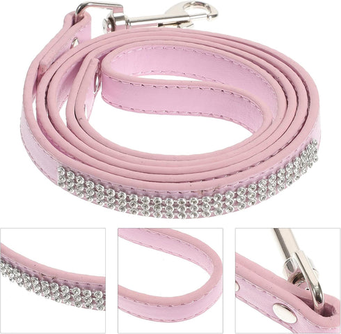 Sparkly Dog Leash with Rhinestones - PU Leather Training Leash for Small Dogs, Sparkly Studded Walking Chain