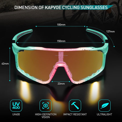 KAPVOE Photochromic Cycling Glasses for Men Women - High Definition Sports Sunglasses for MTB BMX