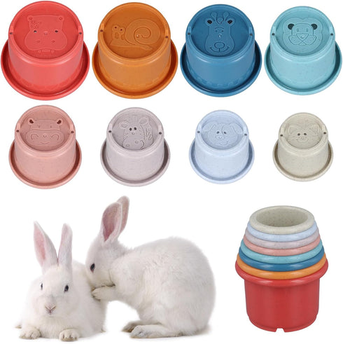 XIHIRCD 8pcs Stacking Cups for Rabbits, Multi-Color Reusable Rabbit Nesting Toys Stackable Bunny