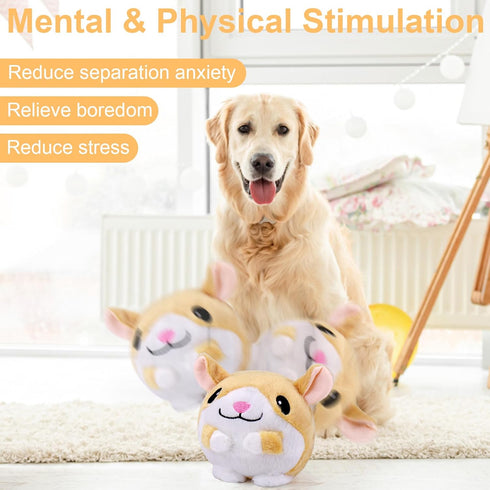Mity Rain Interactive Dog Toys: Automatic Rolling Jumping Vibrating Wiggling Ball, Squeaky Ball with Chewable Plush