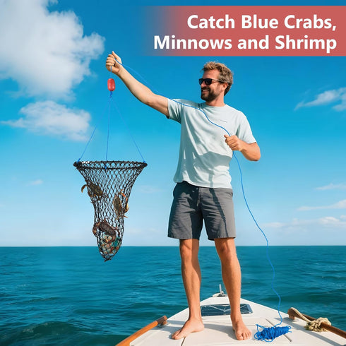 2-Pack, QualyQualy Foldable Crab Trap Small Crab Net with Buoy & Bait Clip for Blue Crabs, Crawfish Traps | Compact
