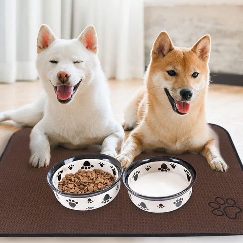 Sinland Microfiber Large Pet Food Mat, Dog Feeding Mat with Anti-Skid Backing, 21 Inch x 32 Inch, Brown