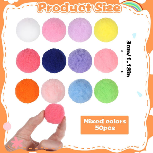 Ouligay 50 1.2 Inch PCS Silent Cat Pom Pom Balls Soft Cat Toys Balls Plush Cats Ball Interactive Lightweight Assorted