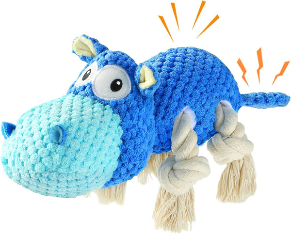 Squeaky Plush Stuffed Animal Dog Toys for Large, Medium, Small Dogs to Keep Them Busy (Blue, Large)