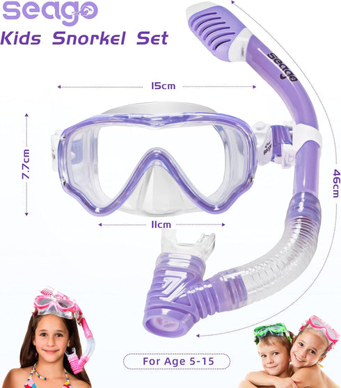 Kids Snorkel Set - Dry Top Snorkel Mask Snorkeling Gear for Boys Girls Youth