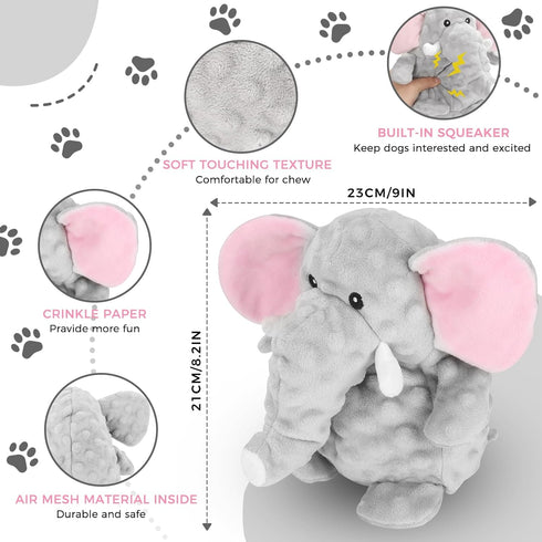 Dog Toys for Small Medium Large Dogs, Plush Animal Interactive Puppy Toys, Cute Squeaky Elephant Dog Toy