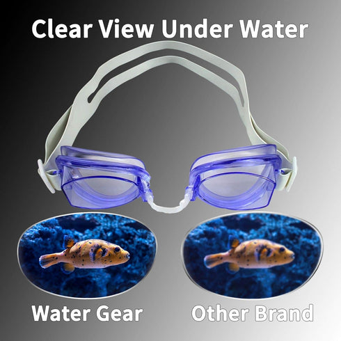 Water Gear No-Leak Anti-Fog Goggles - Adjustable Split Headband, UV Protection, Wide Angle Lens