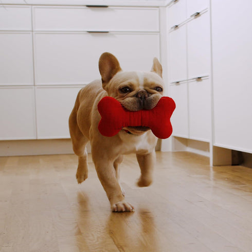 Playology Dog Toys | Plush Squeaky Bone Chew Toy for Dogs | Medium Beef Scented Toy - Easy to Clean and Made from Non