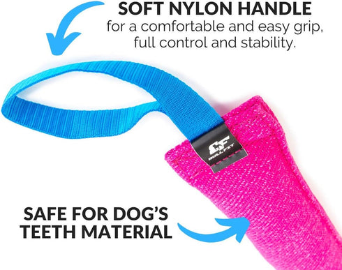 Bull Fit K9 Dog Bite Tug Toy with 2 Strong Handles - Durable Tear-Resistant French Linen for Tug of War, Fetch & Puppy
