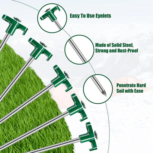 Tent Stakes, 10PCS Heavy Duty Pegs, Outdoor Camping Windproof Ground Stakes for All Kinds of Ground
