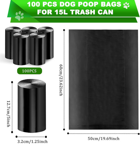 15L 5 Pack 100 Dog Waste Bags for Dog Poop Trash Can, Rolls Totaling Bags, Black, Unscented