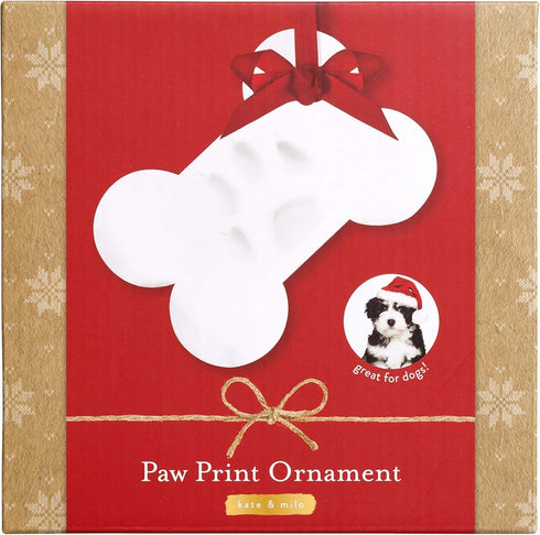 Kate & Milo Christmas Pet Paw Print Bone Ornament, Holiday Decor, Pawprint Clay Impression Kit, White