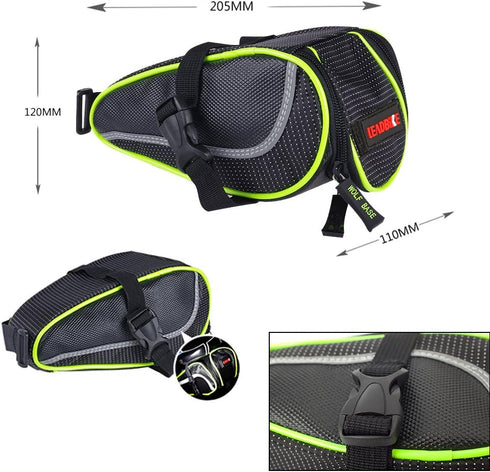 Ryhpez Bike Saddle Bag - Waterproof Bicycle Bag Back Seat Pouch for Outdoor Night Safety Ride, Green
