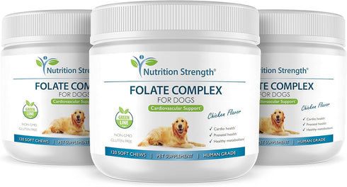 Folate for Dogs - Supports Cardiovascular & Prenatal Health, Folic Acid with Zinc, Biotin, Iron & Vitamin B12, 120 Soft