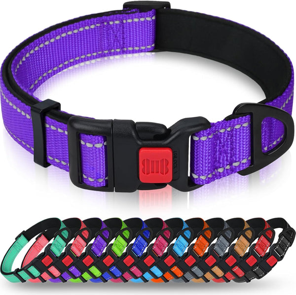 Taglory Reflective Dog Collar, Adjustable Nylon Pet Collars for Medium Dogs, Purple, Size M