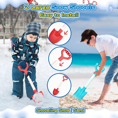 32Pcs Elovien Snow Toys Snowball Maker Snow Molds for Kids Outdoor with Foldable Snow Sleds, Long Shovels Tool, Snowman