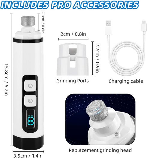 Generic 2026 2 Trimmer Silent Groom Pro Nail Grinder Upgraded Electric Pet Nail Grinder with LED Lights, USB