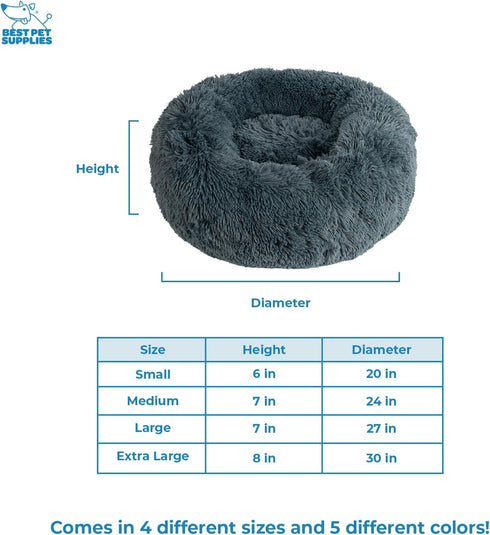 Best Pet Supplies Round Donut Dog Bed with Plush Faux Fur Fabric, Calming Cushion for Indoor Pets, Gray, 24x24x7''
