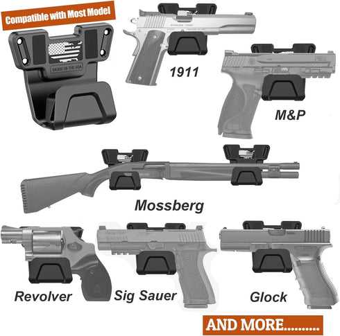 Gun Racks with Safety Trigger Guard, Concealed Magnetic Handgun Holder for Car/Truck/Desk/Wall, No-Drill Installation