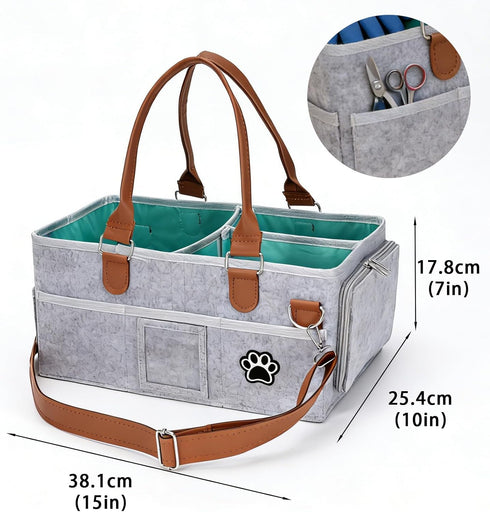 3 8 Felt Dog Grooming Bag, Pet Portable Tote Bag with Handle, Dogs Storage Organizer, Compartments Caddy with Pockets