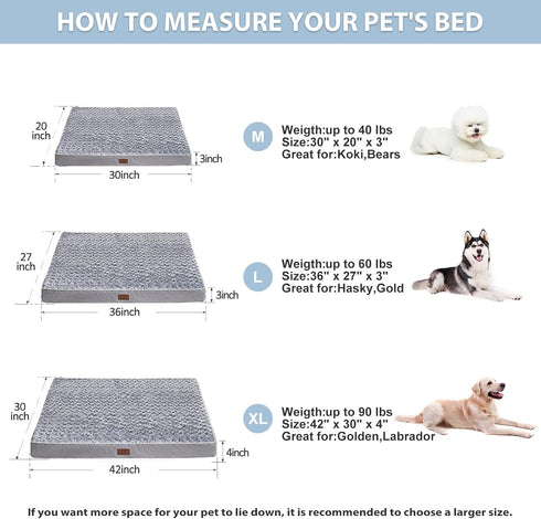 WNPETHOME Orthopedic X Large Dog Bed - Soft Rose Plush Waterproof Crate Bed with Removable Cover, Grey (42 x 30 x 4
