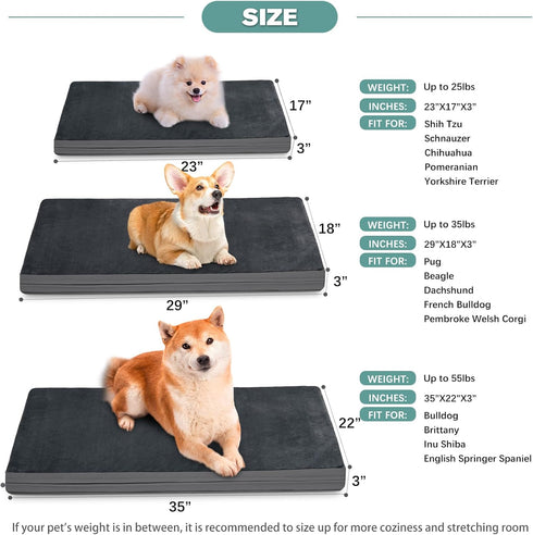 Waterproof Small Dog Bed Crate Pad 24 inch - Washable Orthopedic with Removable Cover, Reversible Foam Dog Beds,