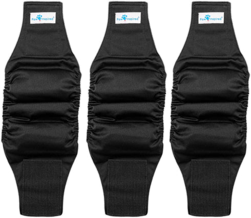 Paw Inspired 3ct Male Dog Wraps, Washable Belly Band for Dogs, Reusable Diapers for Marking, Small, Black