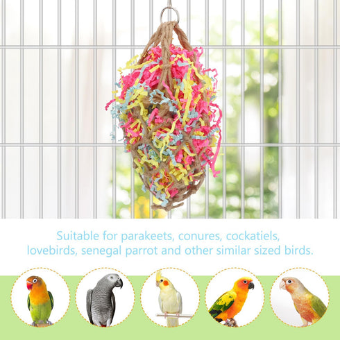 Bird Jute Paper Strips - Parrot Mesh Bag Hanging Chewing Toy for Parakeet Cockatiel Conure