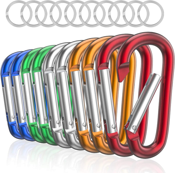 sprookber 3" Aluminum Carabiner D Ring, Caribeener Clips, Spring Snap Hook Set of 10 for Keychain