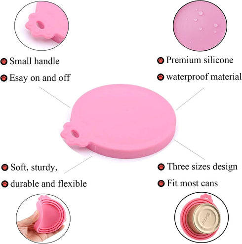 Food Can Covers | 3 Pack Silicone Lids & 1 Can Spoon | Fits Most Standard Size Canned Dog Cat Food
