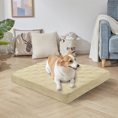 Waterproof Dog Bed Covers Only, Quilted Replacement Washable Pet Bed Cover 36Lx27Wx6H Inches Beige