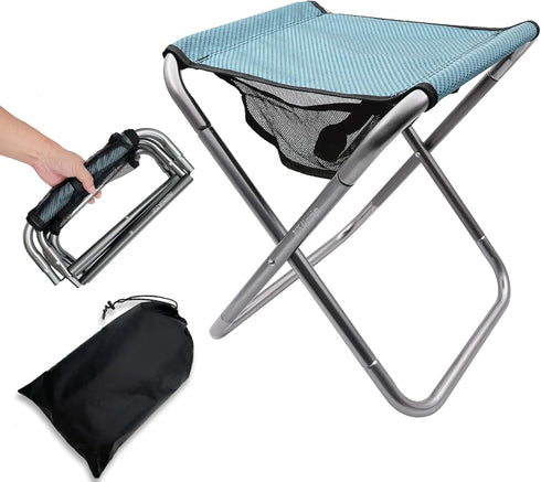 16 Inch Tall Portable Folding Camping Stool - Aluminum Alloy Lightweight Seat