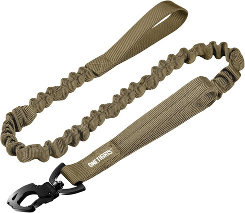 Bungee Dog Leash - Tactical Training Leash with 2 Control Handles, Quick Release Nylon Rope (Tan)