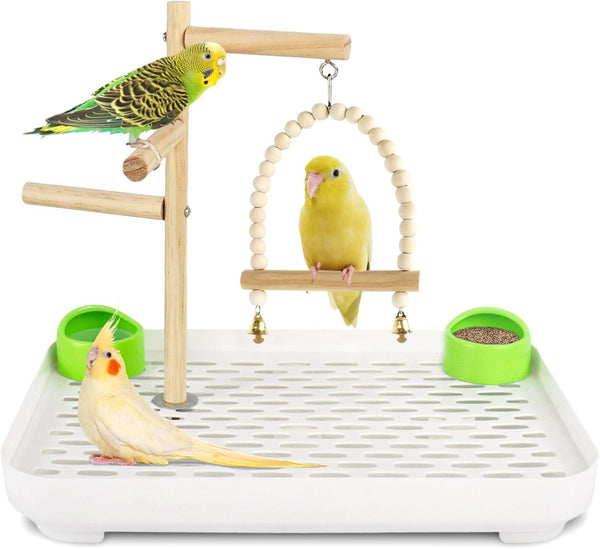 Dmnnlp 4 In 1 Bird Playground Stan with Large Tray, Food Bowl, Wooden