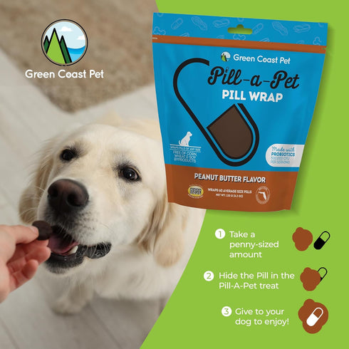 Pill-a-Pet Pill Wrap for Dogs Peanut Butter Flavor | Made in USA | Probiotics | 60 Wraps