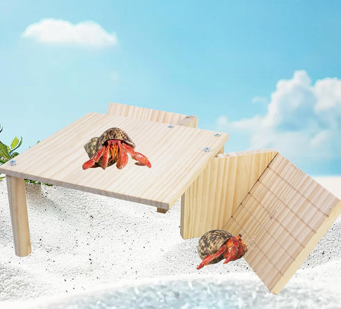 Set FlidRunest Wooden Large Hermit Crab W-Shaped Cave for Tank, Natural Hermit Crab Climbing Ladder Platform Toy, Safe