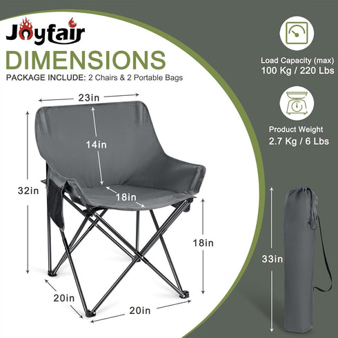 600D (2, Joyfair Outdoor Camping Chair for Adult, Large Portable Folding Moon Chairs with Carry Bag for Patio Beach