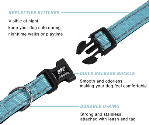 FURRYFECTION Reflective Dog Collar and Leash Set with Quick Release Buckle, Padded Neoprene Adjustable Nylon Collar for