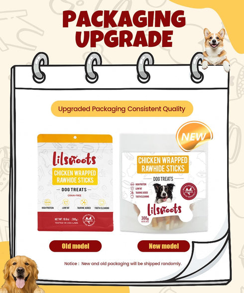 10.6oz Chicken Wrapped Rawhide Sticks Dog Treats w/Taurine Rawhide Sticks Puppy Training Snacks Long Lasting Dog Chews
