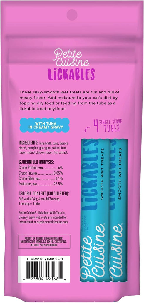 PETITE CUISINE Lickables Smooth Wet Cat Treats, Tuna in Creamy Gravy, 12 pouches, 2oz each (49165)