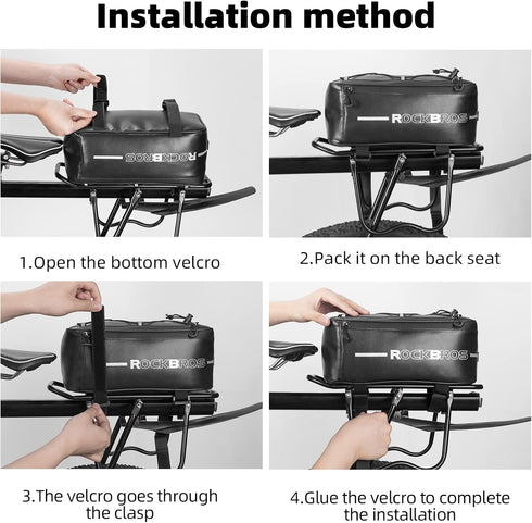 ROCKBROS Bike Rack Bag, Rear Trunk Bag for Travel with Rain Cover & Reflective Stripes, 6L Black