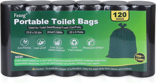 Fezog 120 PCS 1.5 Mils Portable Toilet Bags, 8 Gal Camping Toilet Bags