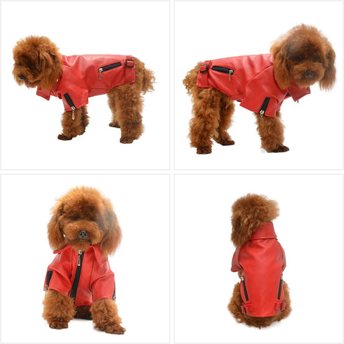 Lovelonglong Cool Dog Leather Jacket, Warm Windproof Coats for Large Medium Small Dogs, Red XXL