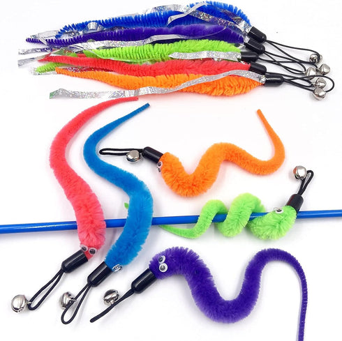Cat Toy Worm Refills - 15 Pieces Interactive Cat Wand Attachments for Indoor Cats