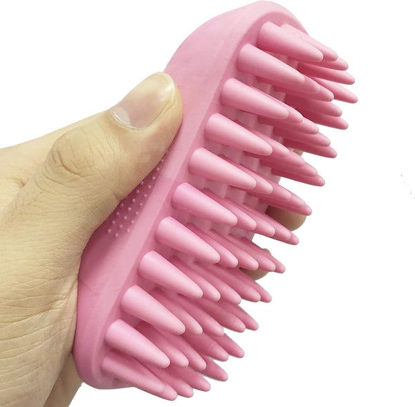 Pet Silicone Shampoo Brush for Medium Large Dogs and Cats, Anti-skid Rubber Grooming Shower Bath Brush (Pink)