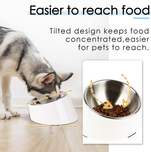 Super Design Mess Free 15° Slanted Bowl for Dogs and Cats, Tilted Angle Bulldog Bowl Dog Feeder, Non-Skid & Non-Spill, Easier to Reach Food S/0.5 Cup White