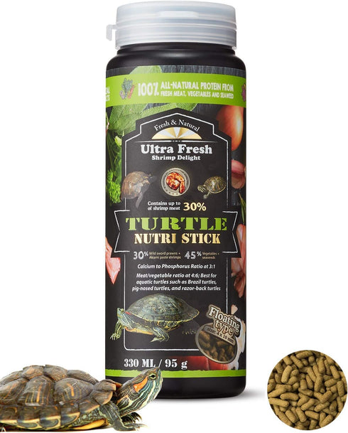 Ultra Fresh Turtle Nutri Stick, Wild Sword Prawn, Calcium & Vitamin D Enriched Turtle Food, 3.35 oz